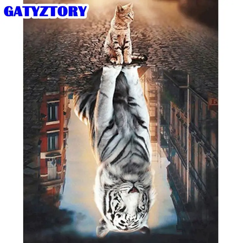 

GATYZTORY 60x75cm Framed Oil Picture By Numbers Kit For Adults Children Handmade Cat Tiger Animal Paint Home Decoration Diy Gift