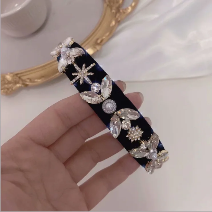 

hairpin rhinestone headbands velvet broad brim headband press hair female headdress