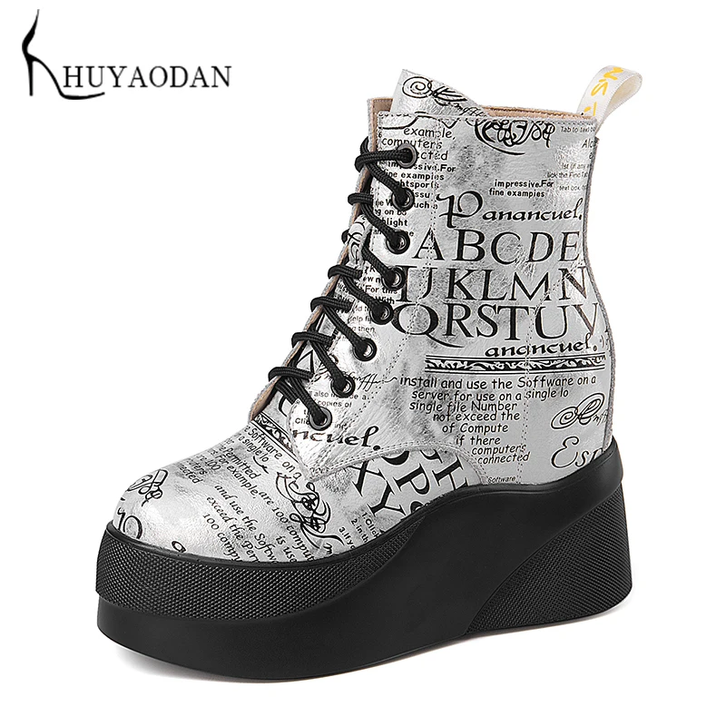 

Женские ботильоны из натуральной кожи с надписью, с круглым носком, на молнии сбоку