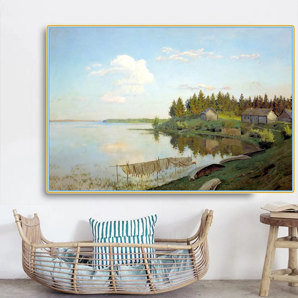 Цитон Левитан Исаак илих scenery Рыбалка деревня пейзаж Canvas Холст Картина маслом