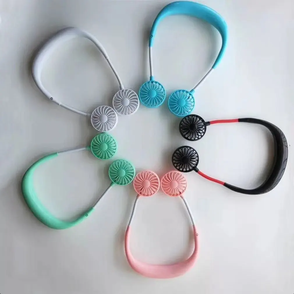 

7-leaf sports wear hanging neck fan Lazy Wear Portable Fan Plastic 360 Degree Rotation Refrigeration Air cooler