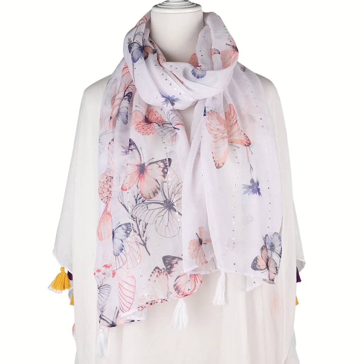 

Spring New Scarf Sequined Butterfly Scarf Long Scarf Air Conditioning Shawl Beach Sunscreen Scarf