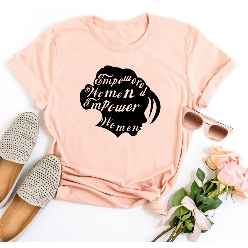 peach tee black text Женская графическая футболка Hipster мощная феминистка Женская винтажная рубашка гранж Хлопковая женская футболка гранж Цитата Топ - Цвет: peach tee black text