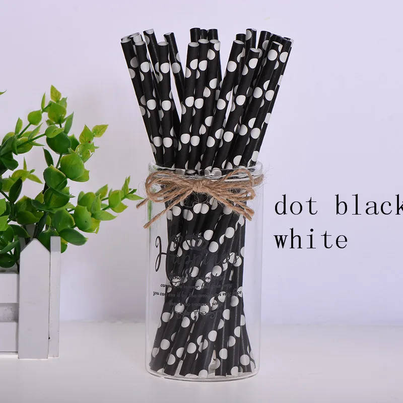 dot black white Черная Золотая бумажная соломинка для питья, топпер для торта, Свеча для детского душа, свадьба, Хэллоуин, вечеринка, день рождения, Рождество, декоративные принадлежности - Цвет: dot black white