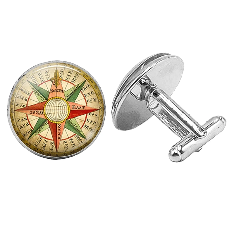 Heat! Retro Wind Compass Cufflinks Glass Convex Men's DIY Custom Needs Can Be Customized |