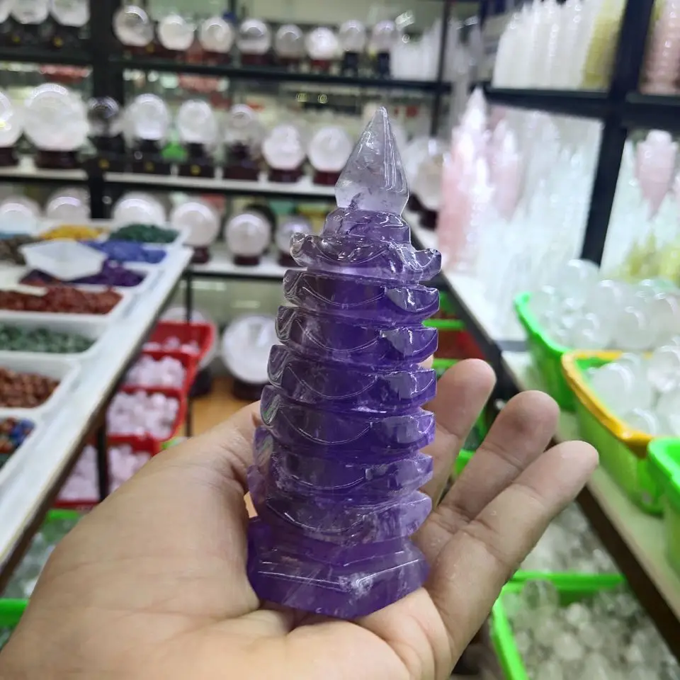 

1pcs 9-10cm​ hot sales beautiful natural amethyst quartz crystal Wenchang tower as gift wholesale for home decor