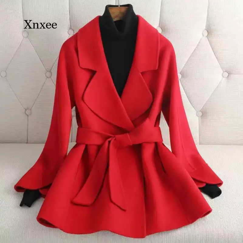 

White Autumn and Winter Coat Women's Fashion Wool Coat Casual Jacket Blended Women's Elegant Long-Sleeved Wool Coat Jacket