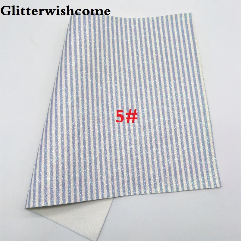 Glitterwishcome 21X29 см A4 Размер печатные полосы блеск синтетическая кожа искусственная из искусственной кожи Ткань Винил для бантов, GM025A - Цвет: 5