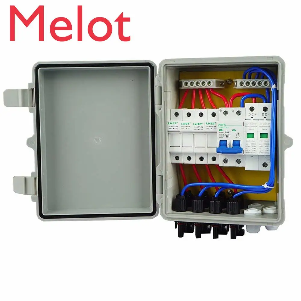 

4 String PV Solar Combiner Box 10A Breakers Surge Protection Lightning