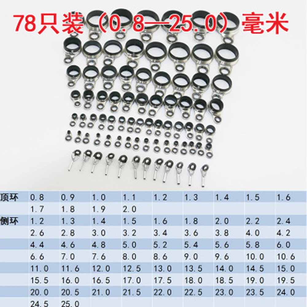 

MagiDeal 78pcs Fishing Rod Guides Top Tips Ring Spinning Telescopic Casting Rod Guides Firmly Mount 0.8mm-8.3mm -Mixed Size