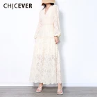 Женское платье с v-образным вырезом CHICEVER, длинное приталенное платье с рукавами-фонариками и высокой талией на осень