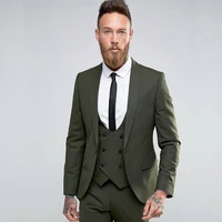 brand dark green men suit shawl lapel one button double breast vest slim fit groom tuxedos tailor made 3 pieces terno masculino