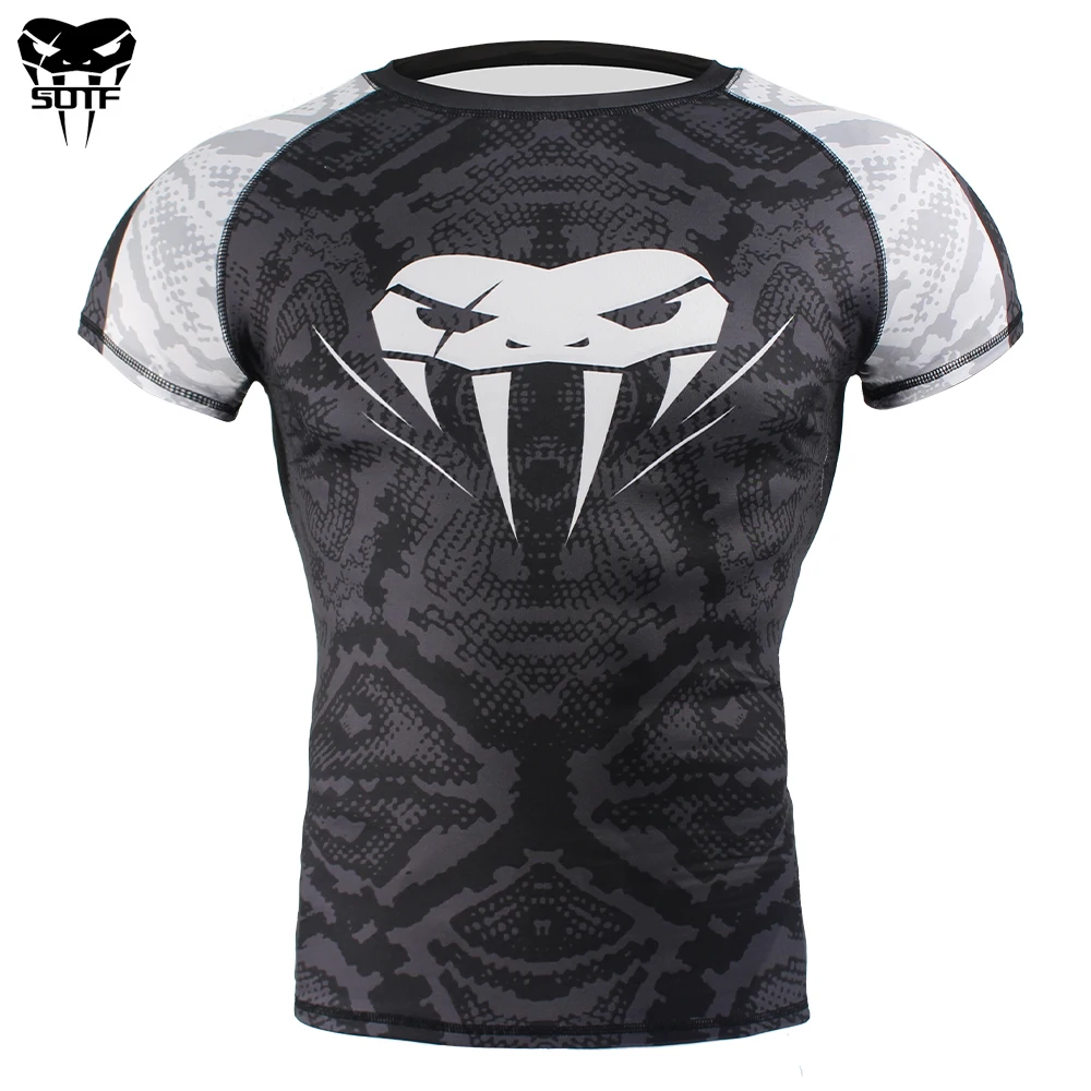 SOTF Змея Весы с коротким рукавом фитнес ММА Бокс Майки Тигр Муай Тай Рашгард jiu jitsu