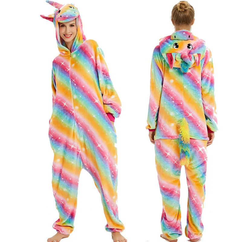 Gold color Unicorn Рождество Пижамы Для Женщин Теплый Сгущает Зиму Пижамы Kigurumi Единорог Пижамы Синий Стежка Животных Симпатичные С Капюшоном Унисекс Взрослых Домашней Одежды - Цвет: Gold color Unicorn
