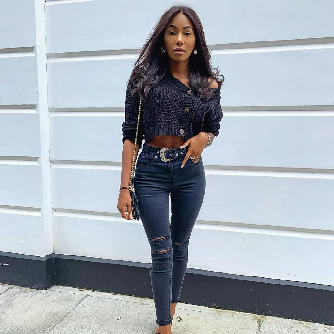 Женский укороченный кардиган вязаный короткий с длинным рукавом крючком |