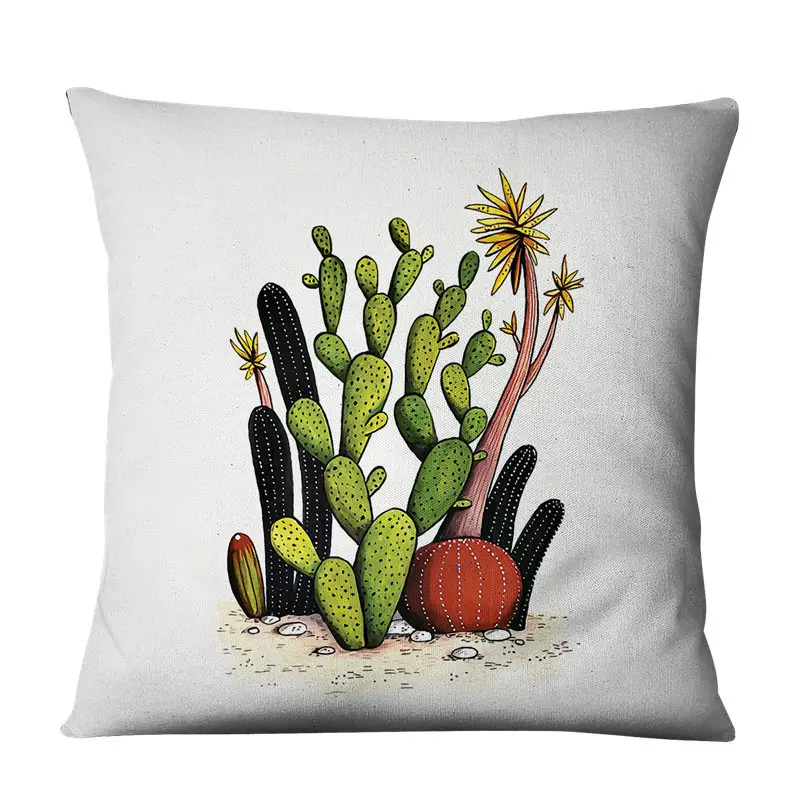 Кактус цветок растение печать зеленая наволочка для дивана стула льняные
