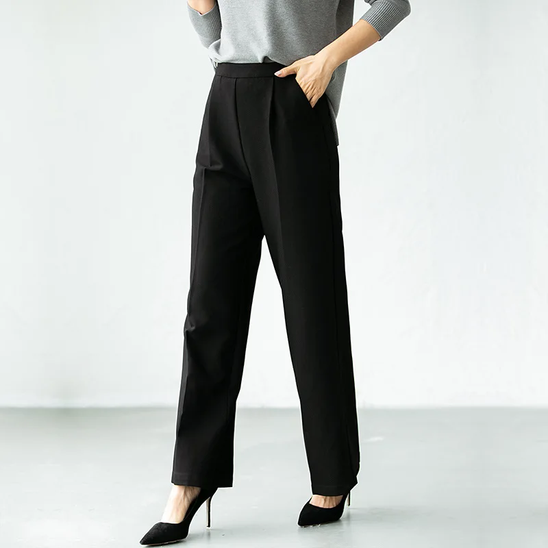 

Elegant tailoring autumn pants French leisure high waist loose wide leg pants show thin ankle-length trousers women Z2442