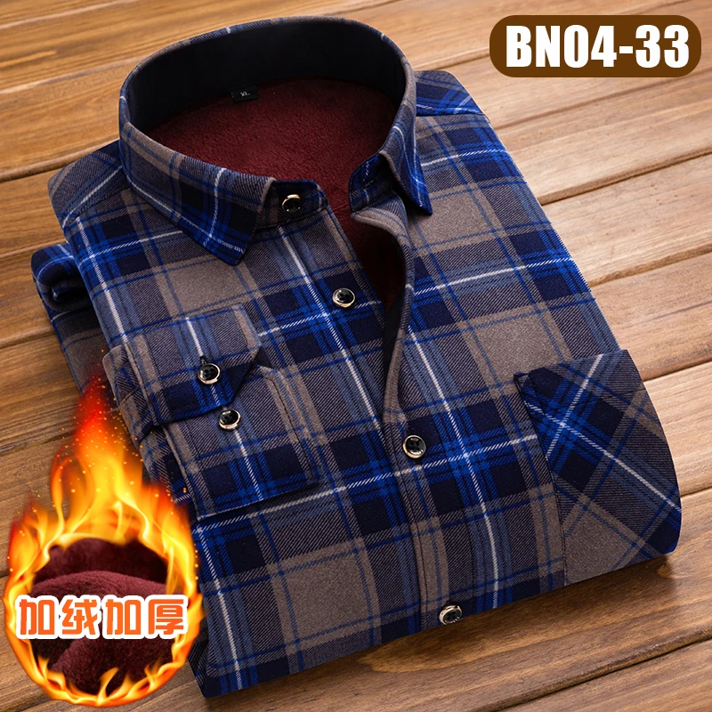 

2021 Winter Mens Fashion Thicking Warm Long Sleeve Plaid Shirt Male Business Casual Fleece Lined Soft Flannel Dress Shirts L~5XL