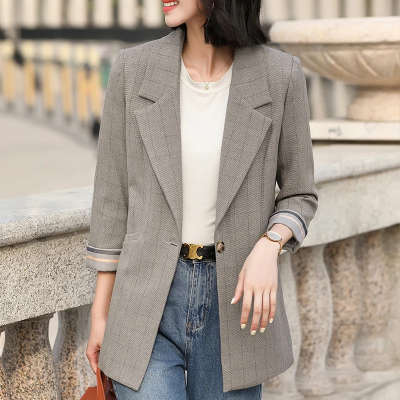 Boliyae High Quality Blazer Women 2021 New Designer Fashion Long Sleeve Black Jackets Spring Autumn For Office Lady Wear Tops