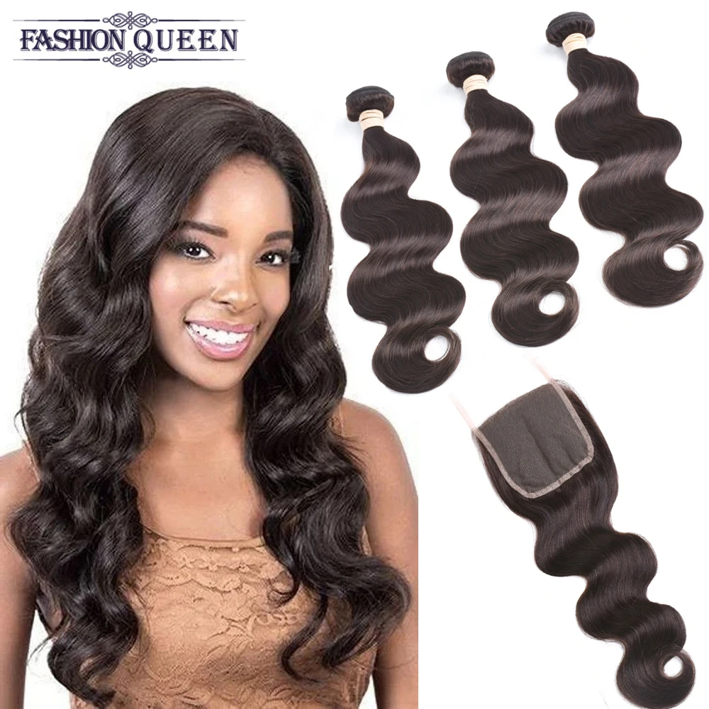 Бразильские пучки волос с закрытием волнистые человеческие волосы 1 #/2 #/4 # цвет не