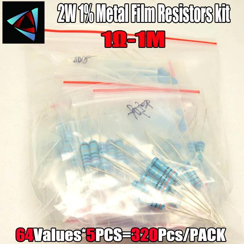 

320Pcs 1R-1M Ohm 2W 1% 64ValuesX5Pcs Metal Film Resistor Assorted Kit