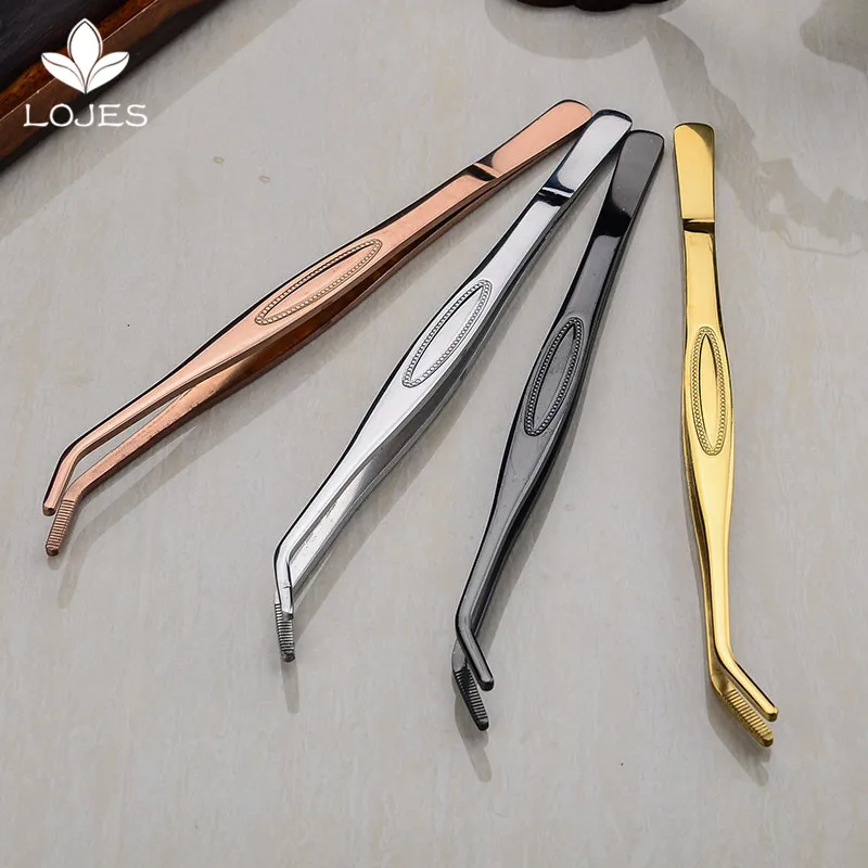 Щипцы-пинцет изогнутые 22 см с удобной рифленой ручкой для лечения красоты