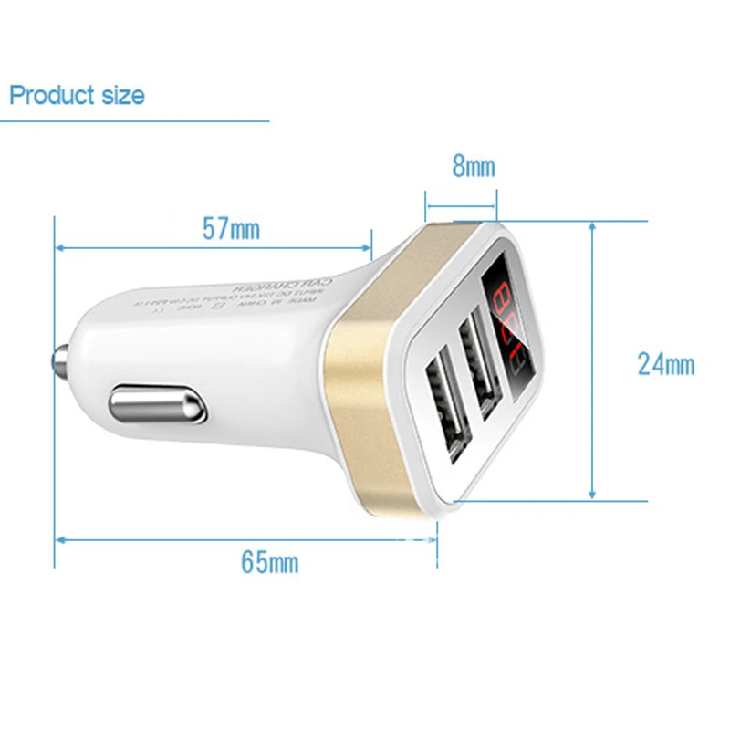 2 зарядных порта USB для автомобиля Зарядное устройство 5V 2.1A с светодиодный Экран