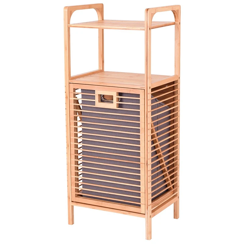 

Beautiful Lightweight Design Tilt Out Bamboo Shelf Slat Frame Storage Laundry Hamper 2-tier Shelves Ample Storage Space Shelf