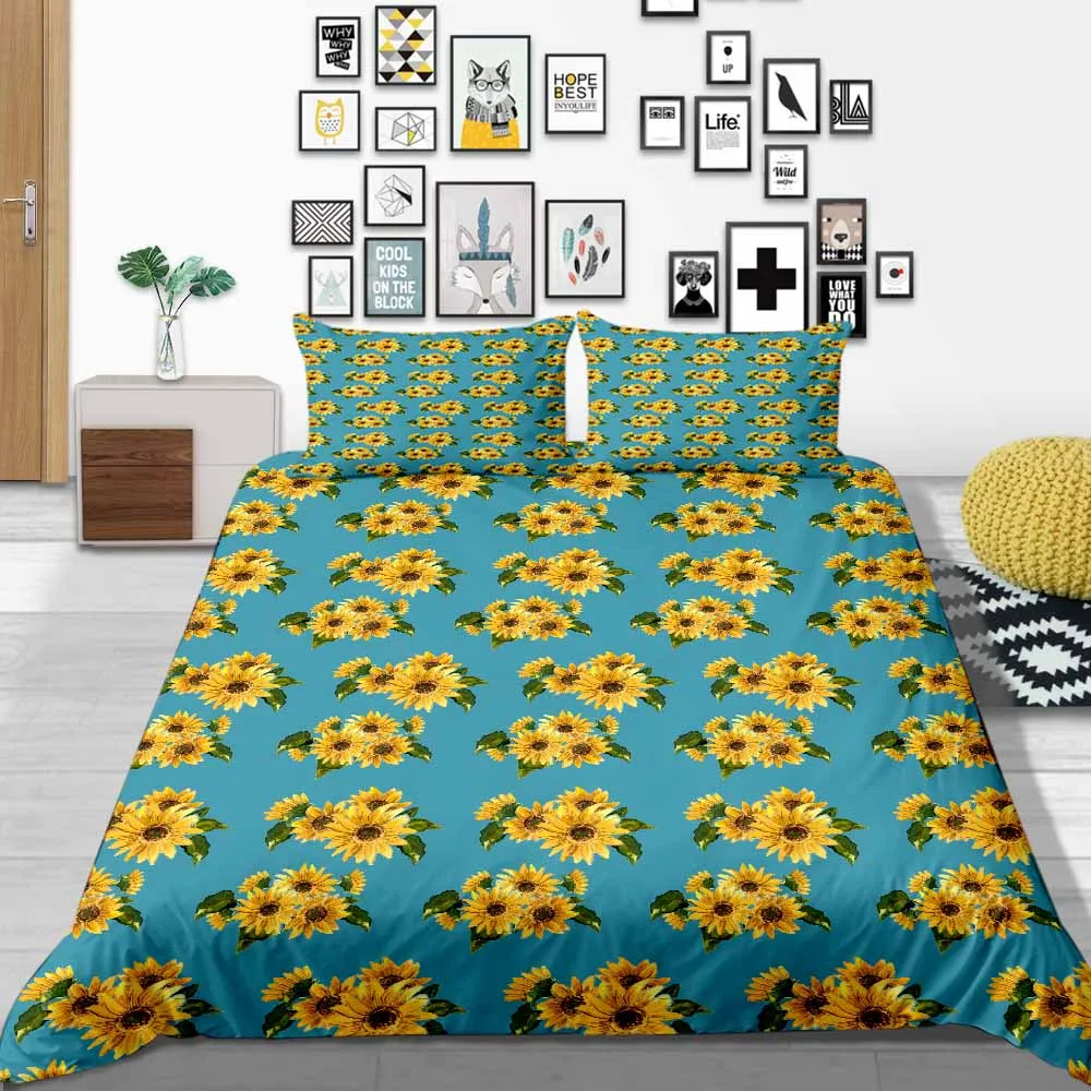

Thumbedding Dawn Bedding Set Sunflower 3D King Size Duvet Cover Queen Romantic Twin Full Single Double Comfortable Bed Set