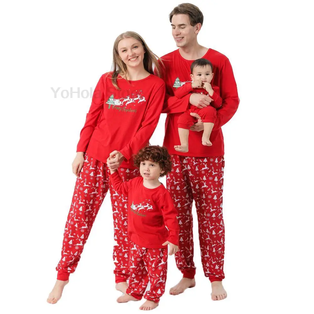 

Модные красные рождественские пижамные комплекты для родителей и детей, одежда для рождества, костюмы, весенне-осенняя Пижама для детей, се...