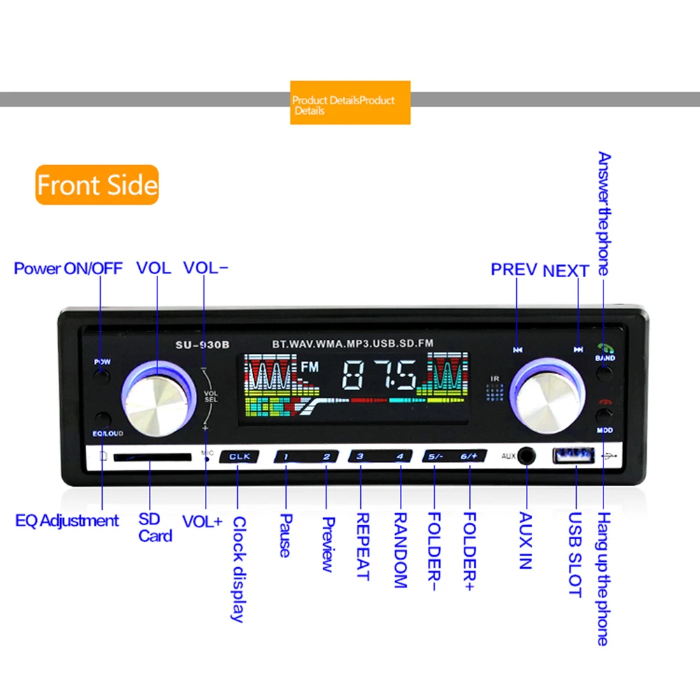 

Single 1 DIN Head Unit SU-930B BT AUX-input USB Flash Drive MP3 Player Car Radio Unique Parts Portable Car Ornaments