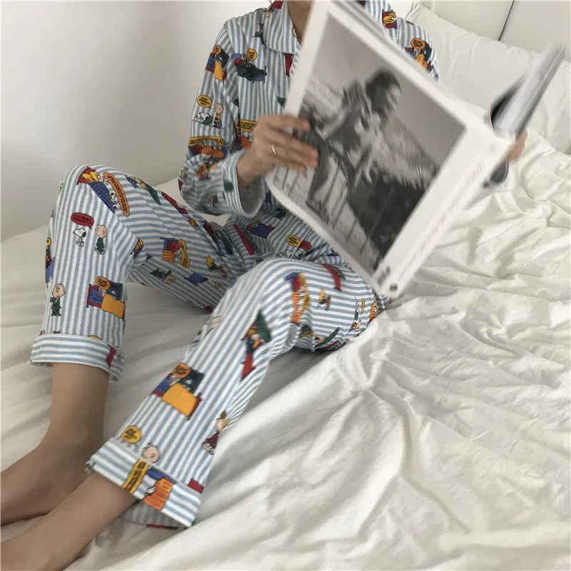

Новинка 2021, пижама в Корейском стиле Sleep at 11, Женский костюм с героями мультфильмов, стройнящий и простой кардиган, домашняя одежда