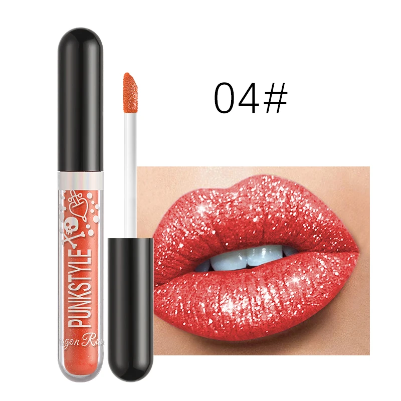 

1Pc Diamond Shiny Lip Gloss Halloween Skull Symphony Lip Glaze Lasting Moisturizing Waterproof Non-stick Cup Lipstick Cosmetic