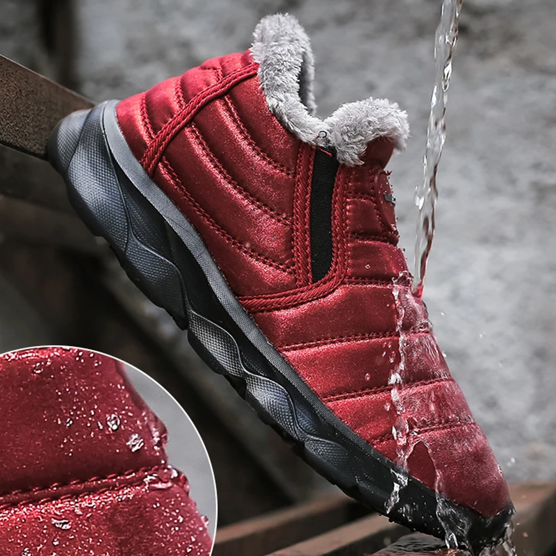 Водонепроницаемые зимние ботинки для женщин теплые меховые на платформе мужские