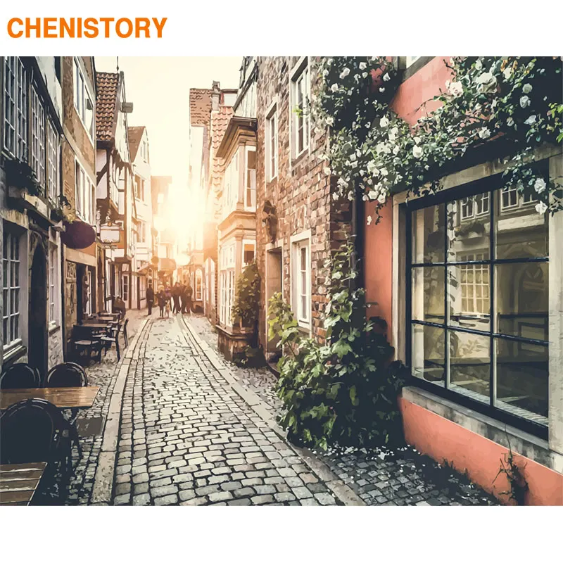 CHENISTORY Рамка Картина Сделай Сам картина по номерам город Набор для создания пейзажа акриловая Раскраска по номерам Картина Настенная живопись холст для дома - Цвет: 190718-10