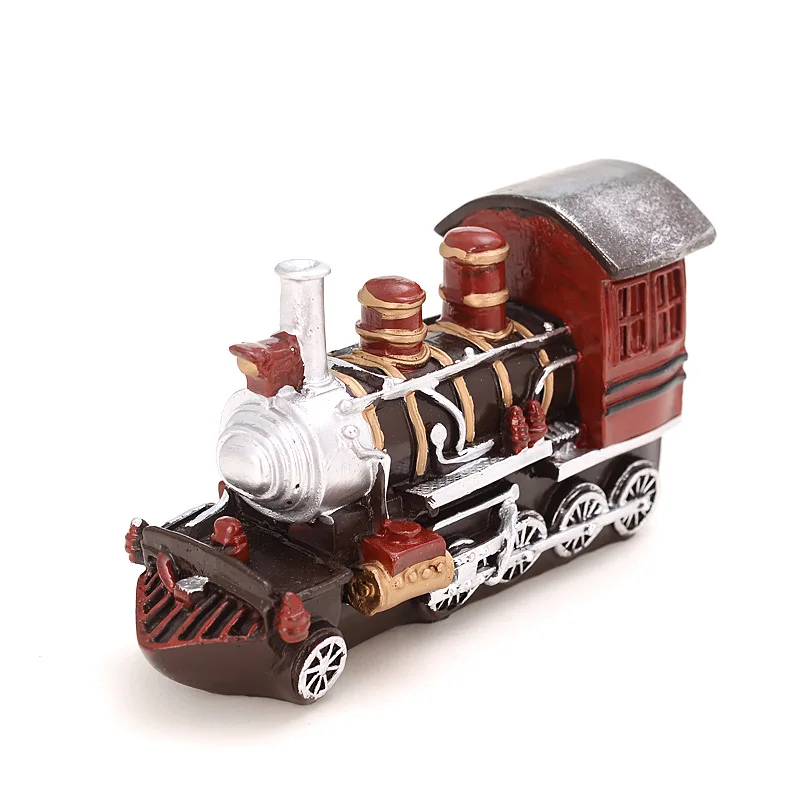 

[New] Vintage Sculpture Simulation railway engine saving pot model Statue Art Carving Resin artware Figurine Home Decorations