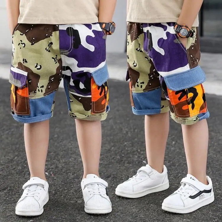Pantalones cortos de verano para adolescentes, Shorts Cargo de cintura elástica, a la altura de la pantorrilla, tendencia