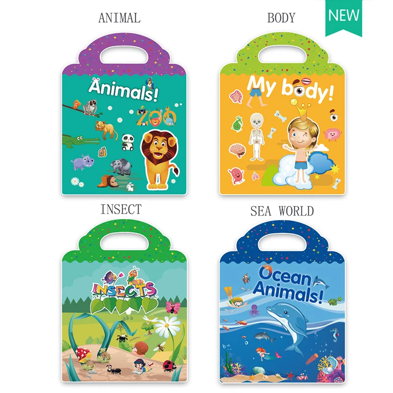 

New Montessori baby portable jigsaw stickers insects and animals underwater world multi-scene toys gifts for boys and girls