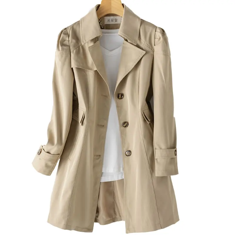 

Women Trench Coat Spring Fashion Woman Classic Puff Sleeve Single Breasted Waterproof Raincoat Business Outerwear