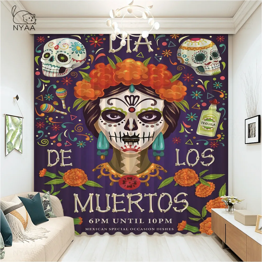 

Mariachi Skeletons Curtains In The Nursery French Window Kitchen Curtain Hotel Curtain For Children Ultra-Thin Micro Shading