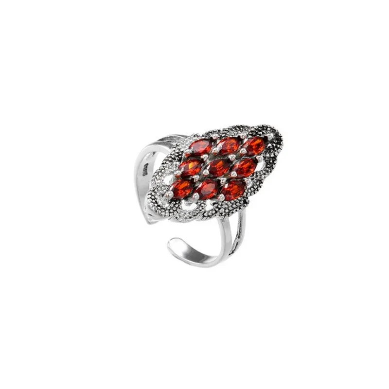 925 Silver Ring Korean Fashion Red Garnet Zirconium Women's Adjustable Rhombus | Украшения и аксессуары