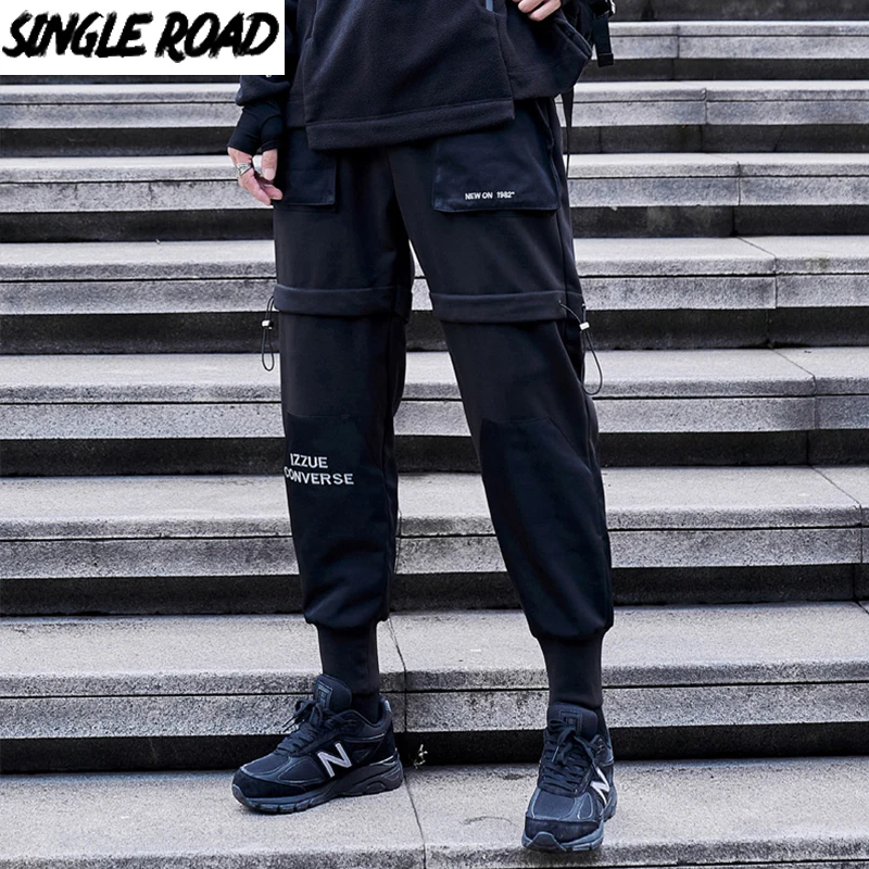 Однодорожные мужские брюки карго Модные Черные Мешковатые 2020 в Корейском стиле