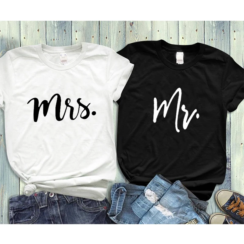 Парная футболка для его и ее пар футболки с надписью Mr Mrs муж жена подходящий