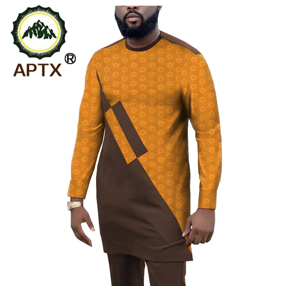 

African Men Clothing Ankara jacquard Pants Set Dashiki Shirt 2 Piece Outfit Crop Top Attire Short Sleeve Casual TA1916058