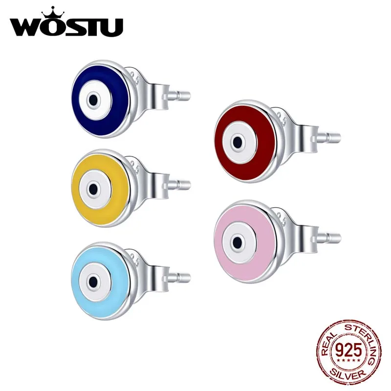 

WOSTU 1 PCS 925 Sterling Silver Guardian Demon Eye Colorful Pink Red Enamel Stud Earrings For Women Fashion Jewelry Gift CQE1207