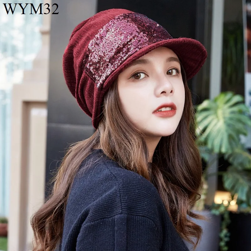 ELIfashion модные плоские шляпы с полями, украшенные блестками, модные кепки для женщин в четыре сезона, 3 цвета