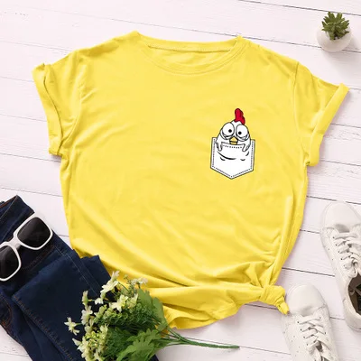 

Funny Pocket Chick Women T-shirt Cartoon Graphic Lady Top Streetwear Oversized Short Sleeve Cotton Tshirt Summer Beach Tee Shirt