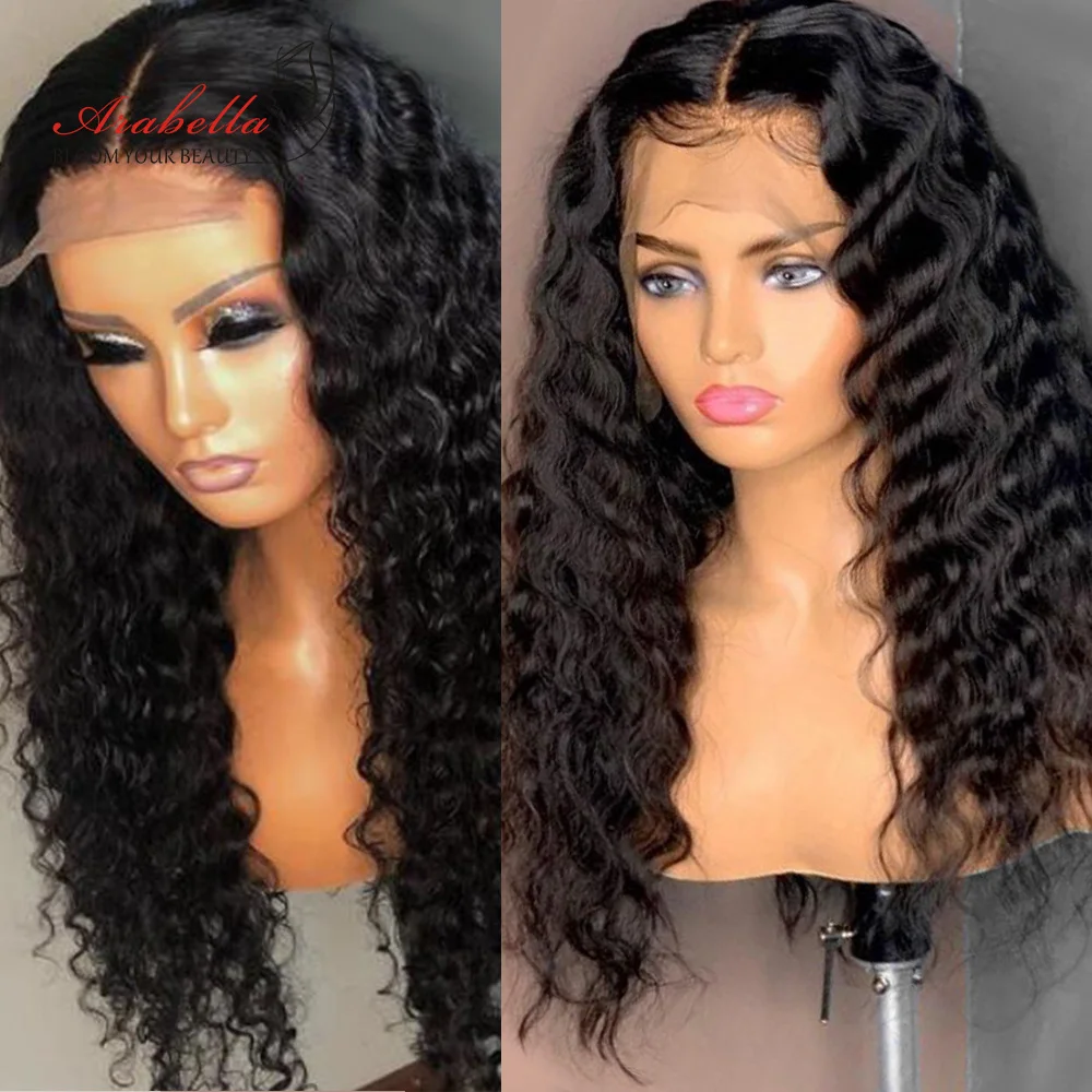 13x4 Lace Frontal Wig Brazilian Deep Wave With Baby Hair Pre Plucked Arabella Remy Front Human Wigs For Women | Шиньоны и парики