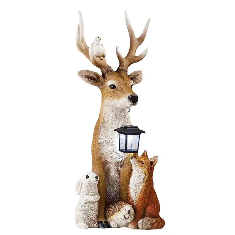 

Christmas Home Decoration Ornaments Garden Statue Resin Deer and Friends Sculpture Animal Figures Ornaments with Solar Lamp