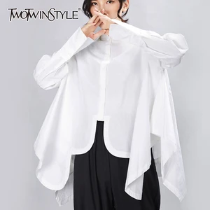 Женская плиссированная блузка TWOTWINSTYLE, демисезонная, свободная, с отложным воротником и длинными рукавами, 2020